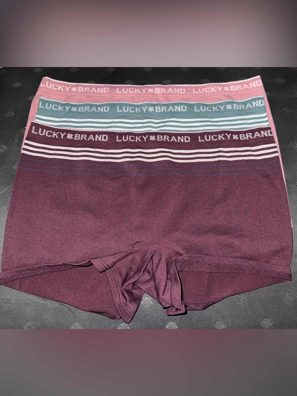 NWOT 3 piece Lucky Brand Boyshorts with Pastel Striped Waistband
